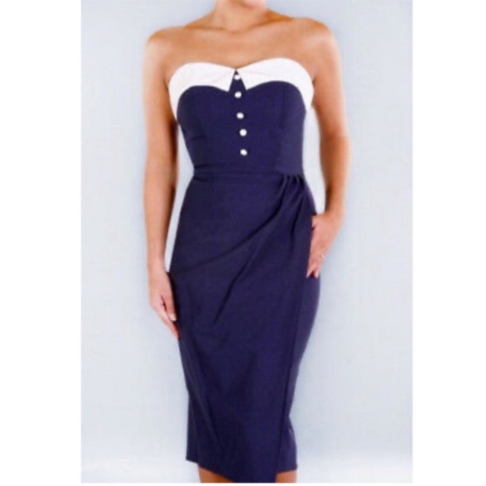 Stop staring Vintage inspired pinup retro strapless midi dress